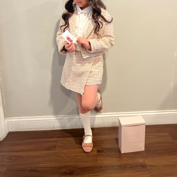 Zara Other - Zara Kids Cream Pink Tweed Matching Set Girls 10 Top.11/12 Squorts  Chanel Inspo